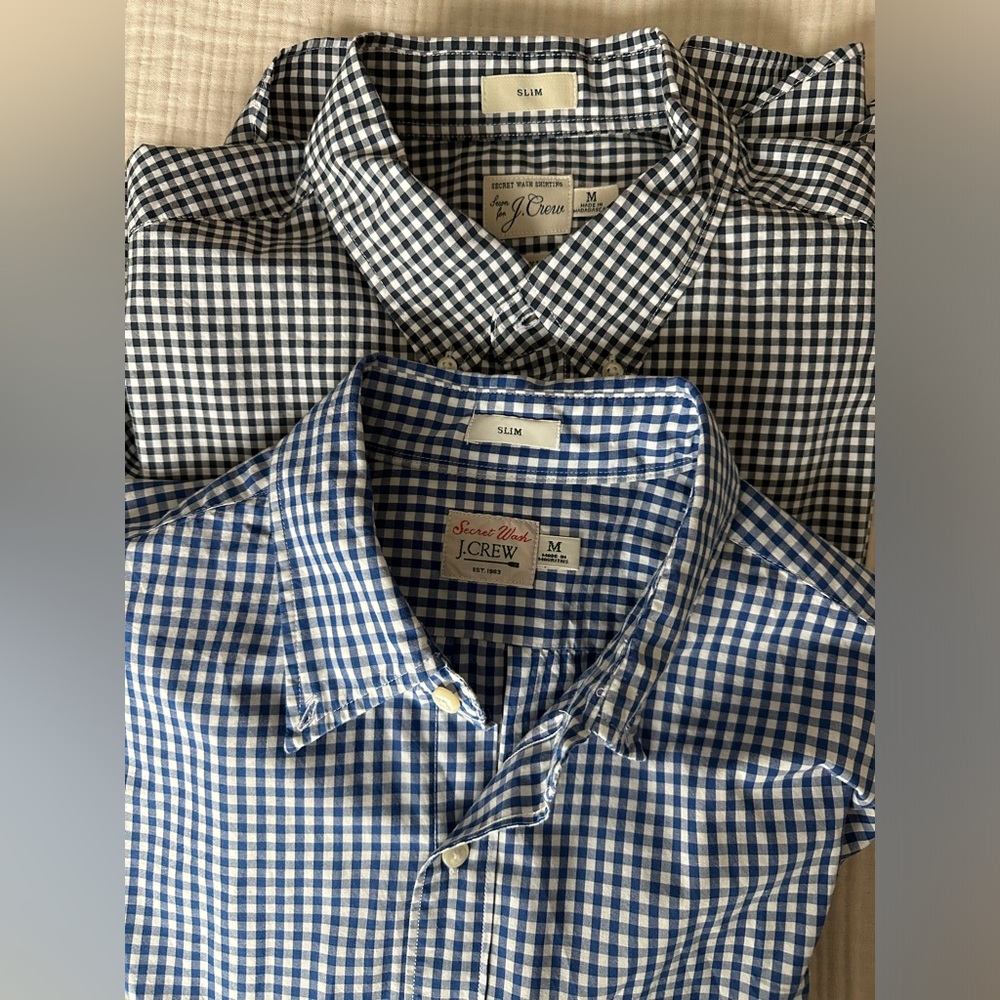 Bundle of 2- J. Crew Men’s Secret Wash Slim Shirts in Gingham